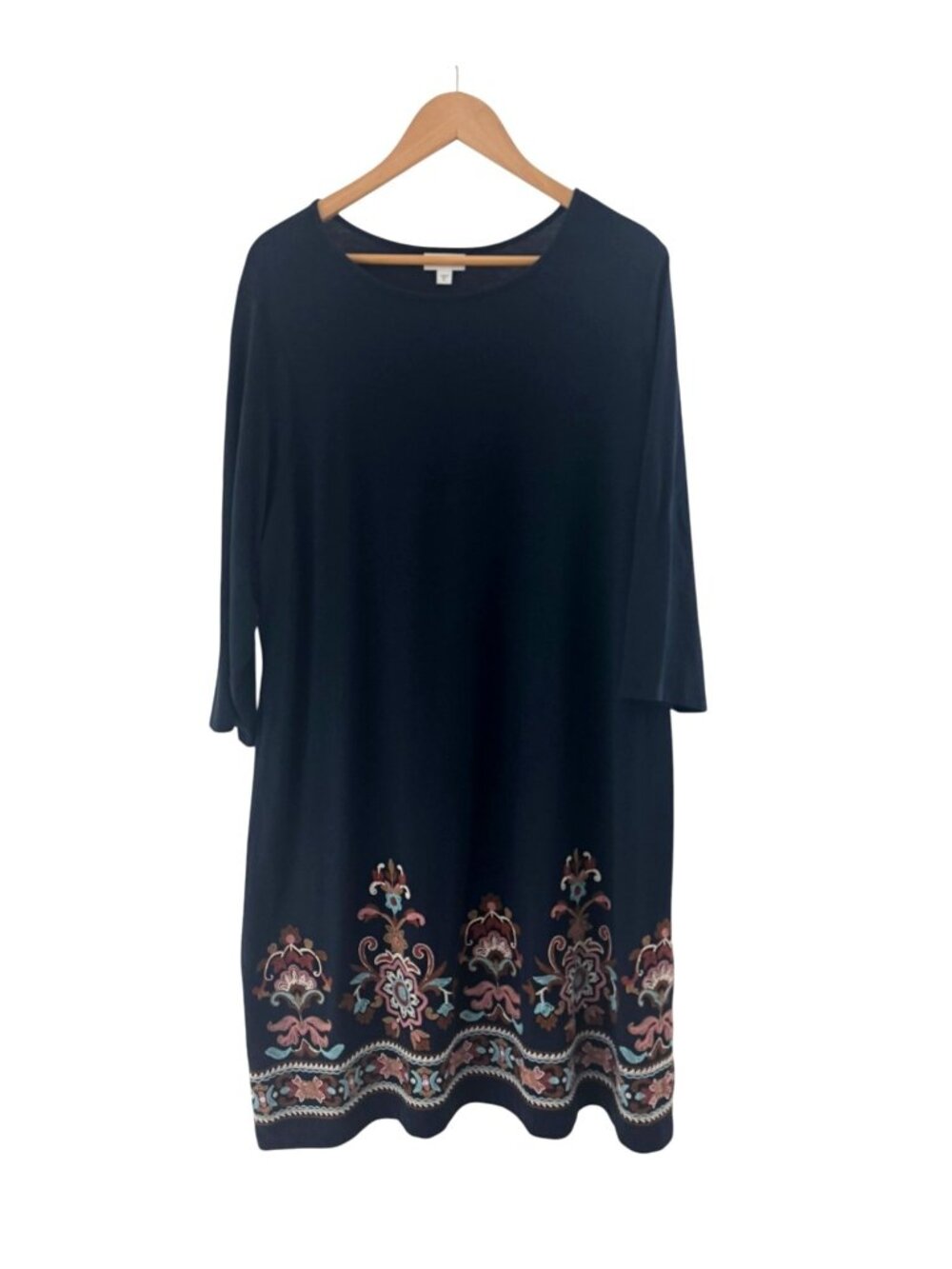 J. Jill Navy Blue Embroidered Cotton-Blend Shift Dress Size XL Fall Bohemian